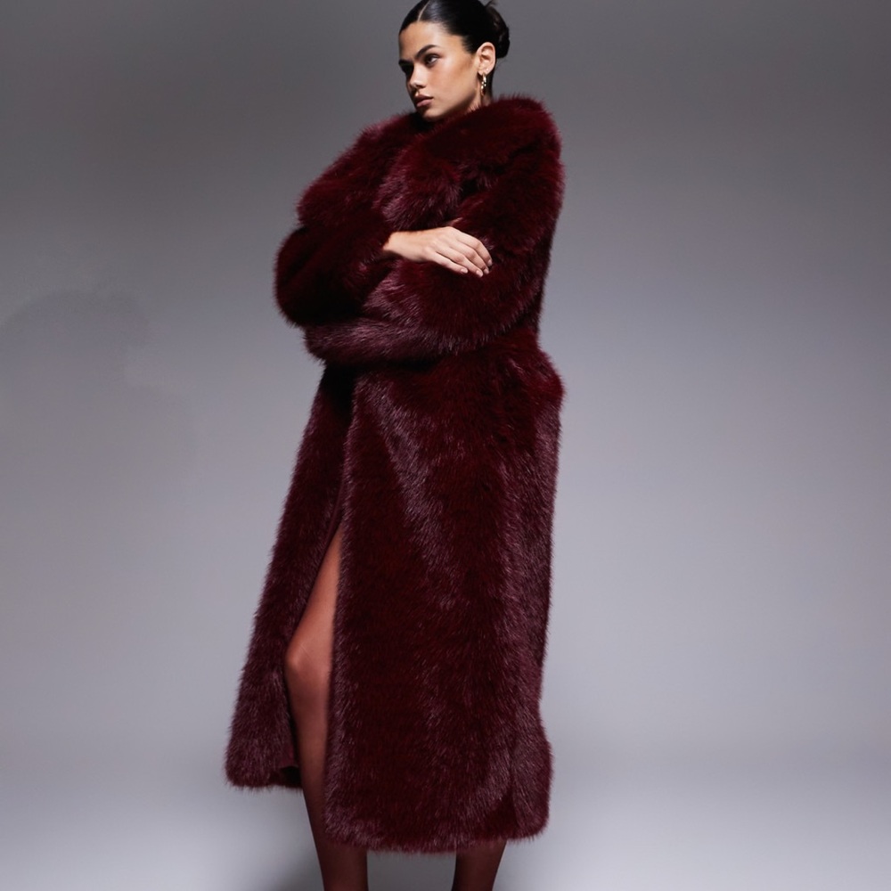 ASOS Burgundy Faux Fur Coat